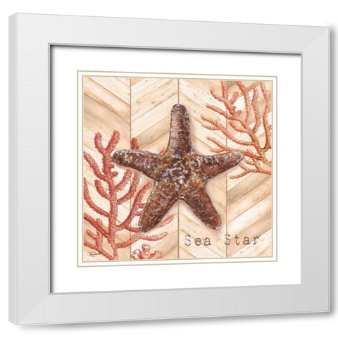 Chevron Shells Coral III White Modern Wood Framed Art Print with Double Matting by Tre Sorelle Studios