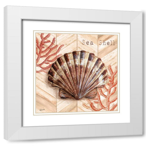 Chevron Shells Coral IV White Modern Wood Framed Art Print with Double Matting by Tre Sorelle Studios