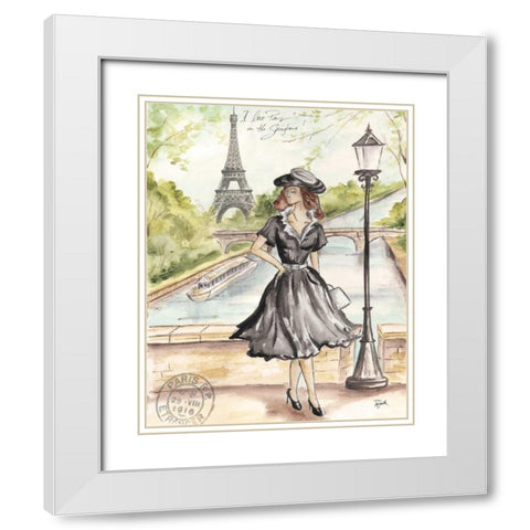 Springtime Paris Fashion I White Modern Wood Framed Art Print with Double Matting by Tre Sorelle Studios