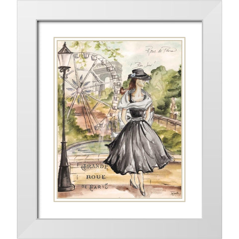 Springtime Paris Fashion II White Modern Wood Framed Art Print with Double Matting by Tre Sorelle Studios