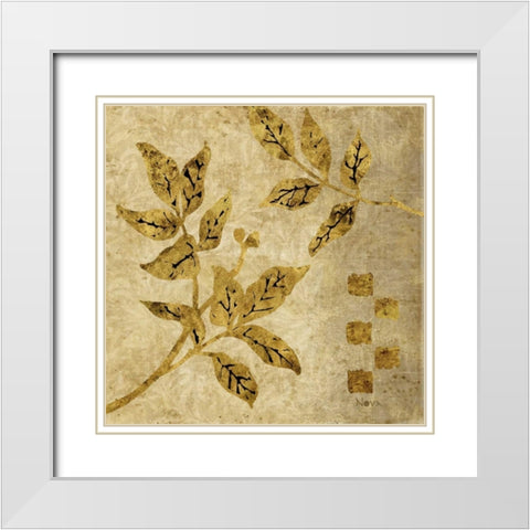 Gold Leaf Branches I White Modern Wood Framed Art Print with Double Matting by Nova, Studio