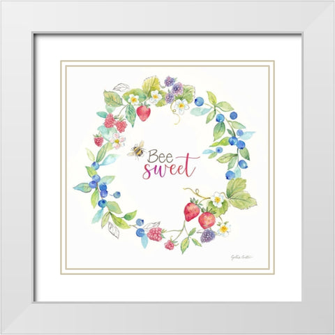 Berries and Bees VII White Modern Wood Framed Art Print with Double Matting by Coulter, Cynthia