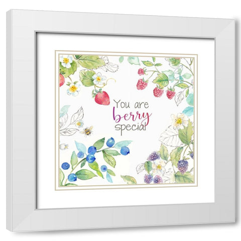 Berries and Bees VIII White Modern Wood Framed Art Print with Double Matting by Coulter, Cynthia