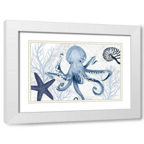 Deep Blue Sea I on White White Modern Wood Framed Art Print with Double Matting by Reed, Tara