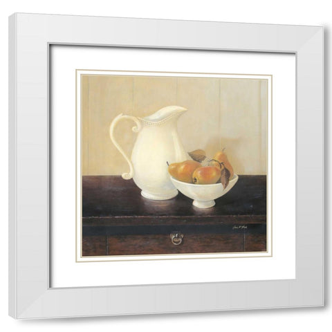 Creamware with Pears White Modern Wood Framed Art Print with Double Matting by Fisk, Arnie