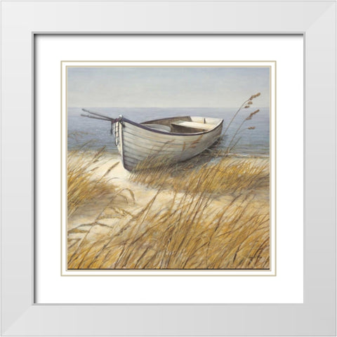 Shoreline Boat White Modern Wood Framed Art Print with Double Matting by Fisk, Arnie