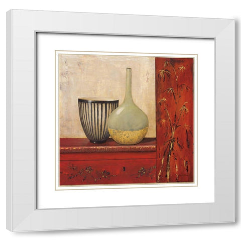 Crimson Bamboo White Modern Wood Framed Art Print with Double Matting by Fisk, Arnie
