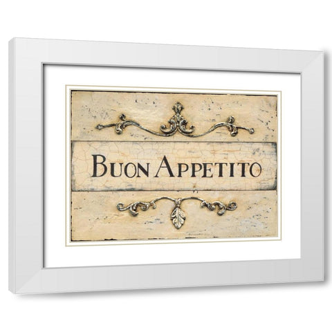 Buon Appetito Plaque White Modern Wood Framed Art Print with Double Matting by Fisk, Arnie