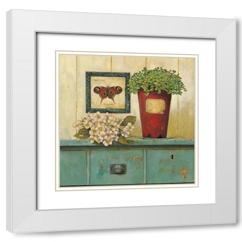 Garden Cabinet  White Modern Wood Framed Art Print with Double Matting by Fisk, Arnie