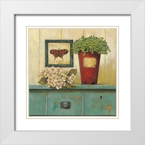 Garden Cabinet  White Modern Wood Framed Art Print with Double Matting by Fisk, Arnie