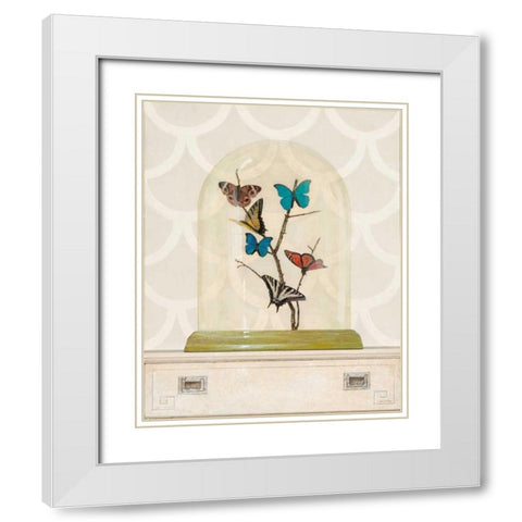 Butterfly Cloche White Modern Wood Framed Art Print with Double Matting by Fisk, Arnie