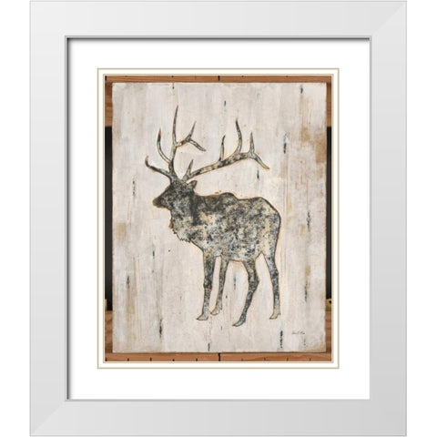 Rustic Elk White Modern Wood Framed Art Print with Double Matting by Fisk, Arnie