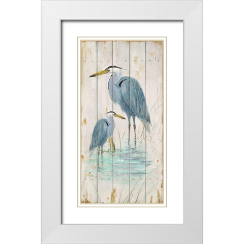 Blue Heron Duo White Modern Wood Framed Art Print with Double Matting by Fisk, Arnie