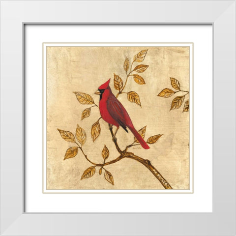 Golden Cardinal White Modern Wood Framed Art Print with Double Matting by Fisk, Arnie