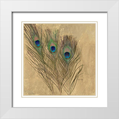 Golden Peacock Feathers White Modern Wood Framed Art Print with Double Matting by Fisk, Arnie