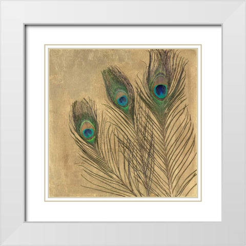 Metallic Peacock Feathers White Modern Wood Framed Art Print with Double Matting by Fisk, Arnie