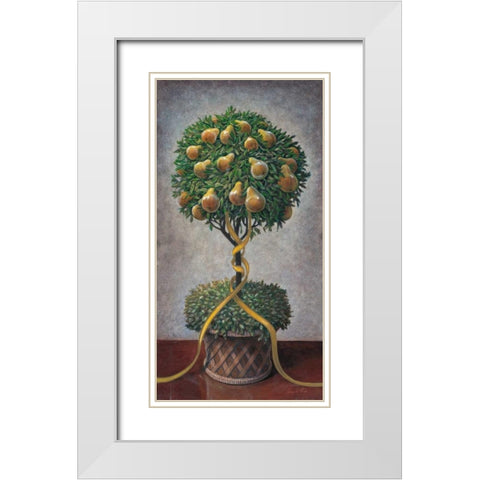 Holiday Pear Topiary White Modern Wood Framed Art Print with Double Matting by Fisk, Arnie