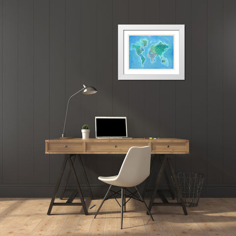 Global Patterned World Map White Modern Wood Framed Art Print with Double Matting by Fisk, Arnie