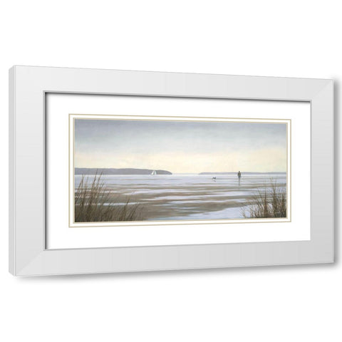 Contemplative Beach Stroll I White Modern Wood Framed Art Print with Double Matting by Wines, James