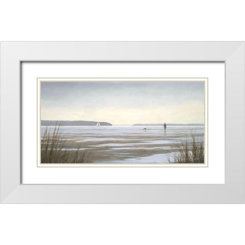 Contemplative Beach Stroll I White Modern Wood Framed Art Print with Double Matting by Wines, James