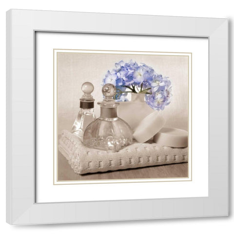 Hydrangea and Towel White Modern Wood Framed Art Print with Double Matting by Greenwood, Julie