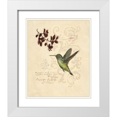 Filigree Hummingbird White Modern Wood Framed Art Print with Double Matting by Barrett, Chad