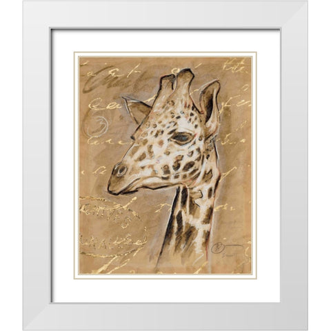 Safari Giraffe White Modern Wood Framed Art Print with Double Matting by Barrett, Chad