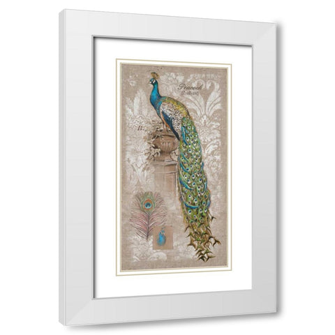 Peacock Linen 2 White Modern Wood Framed Art Print with Double Matting by Barrett, Chad