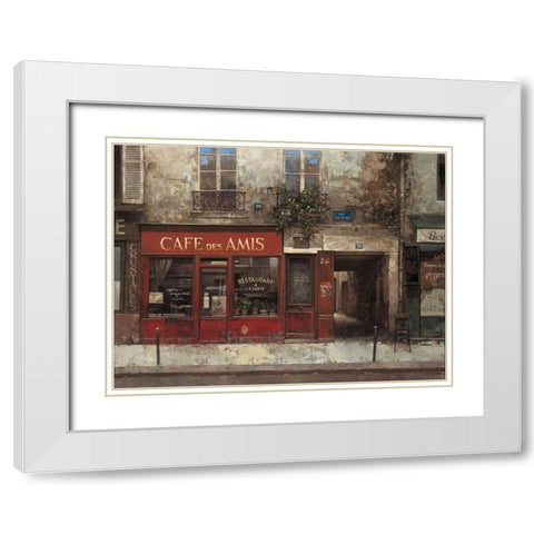 Cafe Des Amis White Modern Wood Framed Art Print with Double Matting by Hak, Chiu Tak