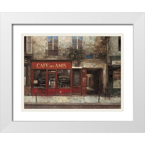Cafe Des Amis White Modern Wood Framed Art Print with Double Matting by Hak, Chiu Tak