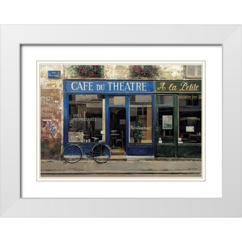 Cafe du Theatre White Modern Wood Framed Art Print with Double Matting by Hak, Chiu Tak