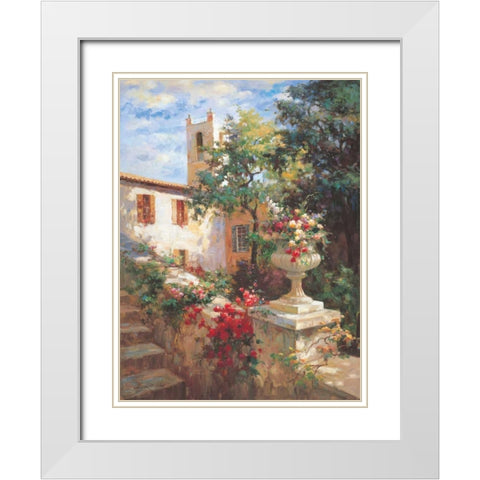 Floral Urn White Modern Wood Framed Art Print with Double Matting by Oxley, Vail