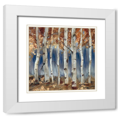 Copper and Blue Birch Trees, Square 1 White Modern Wood Framed Art Print with Double Matting by Lehman, Laurel