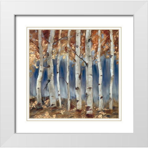 Copper and Blue Birch Trees, Square 1 White Modern Wood Framed Art Print with Double Matting by Lehman, Laurel