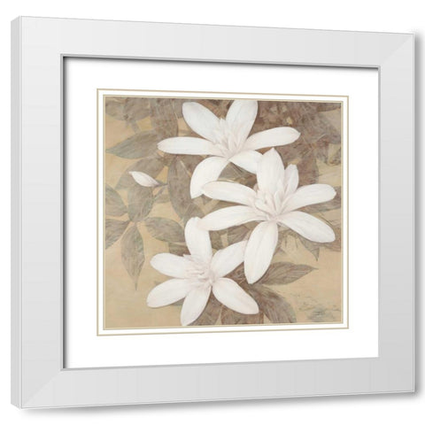 Modern Cream Blossoms White Modern Wood Framed Art Print with Double Matting by Stoyanov, Ivo