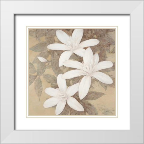 Modern Cream Blossoms White Modern Wood Framed Art Print with Double Matting by Stoyanov, Ivo