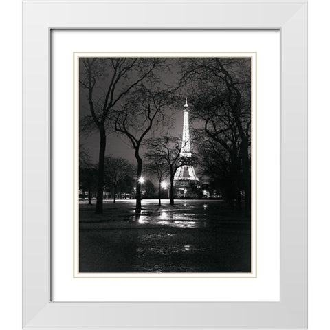 Night - La Tour Eiffel White Modern Wood Framed Art Print with Double Matting by Vandenack