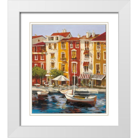 Mediterranean Waterfront I White Modern Wood Framed Art Print with Double Matting by Heighton, Brent