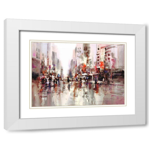 City Rain 1 White Modern Wood Framed Art Print with Double Matting by Heighton, Brent