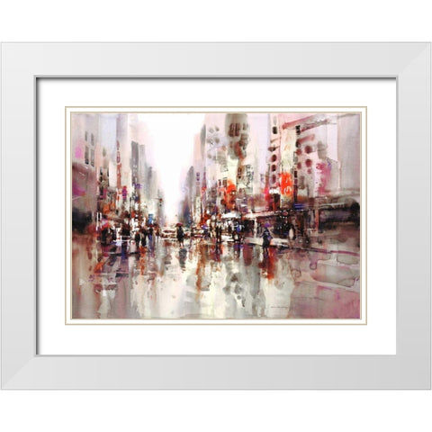 City Rain 1 White Modern Wood Framed Art Print with Double Matting by Heighton, Brent