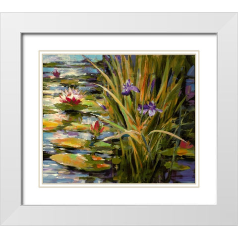 Pond Iris White Modern Wood Framed Art Print with Double Matting by Heighton, Brent