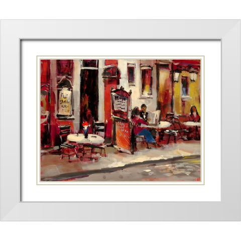 Sidewalk Cafe White Modern Wood Framed Art Print with Double Matting by Heighton, Brent