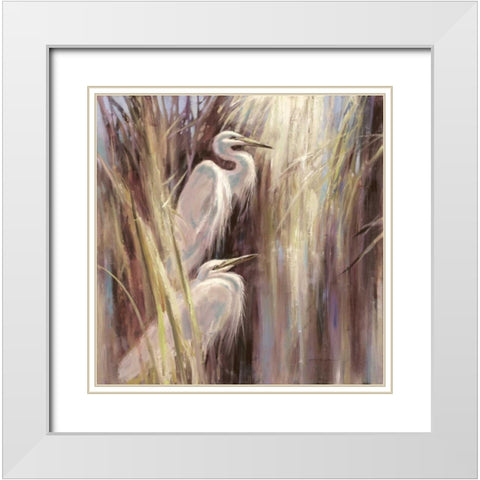 Seaside Egrets White Modern Wood Framed Art Print with Double Matting by Heighton, Brent