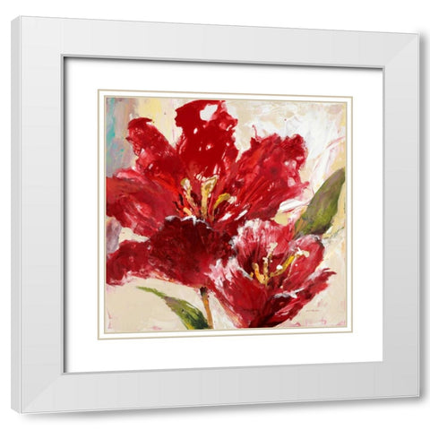 Exuberant Red Tulip White Modern Wood Framed Art Print with Double Matting by Heighton, Brent