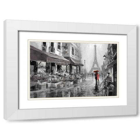 Red Umbrella White Modern Wood Framed Art Print with Double Matting by Heighton, Brent