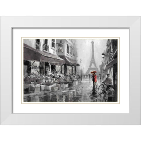 Red Umbrella White Modern Wood Framed Art Print with Double Matting by Heighton, Brent