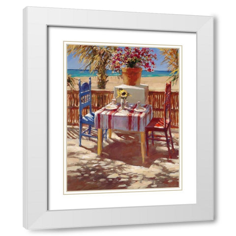 Seaside Cafe White Modern Wood Framed Art Print with Double Matting by Heighton, Brent