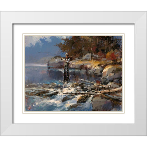 Gone Fishing White Modern Wood Framed Art Print with Double Matting by Heighton, Brent