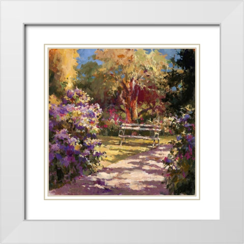 Park Bench White Modern Wood Framed Art Print with Double Matting by Heighton, Brent