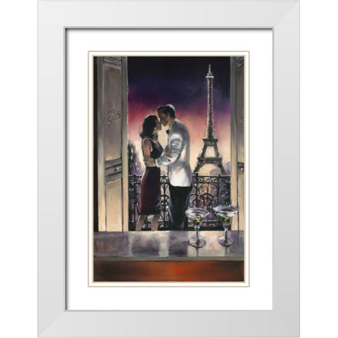 Paris Kiss White Modern Wood Framed Art Print with Double Matting by Heighton, Brent